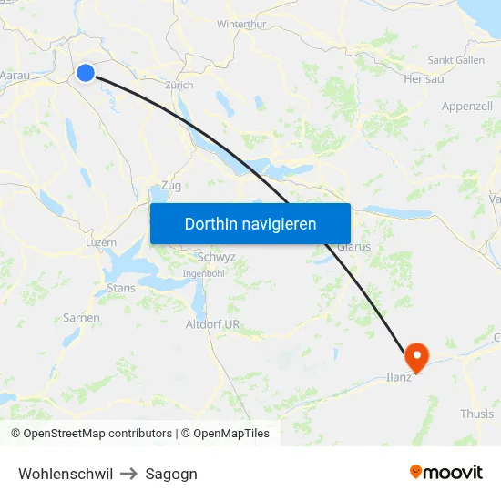 Wohlenschwil to Sagogn map