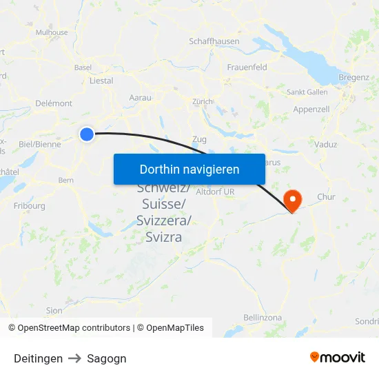 Deitingen to Sagogn map
