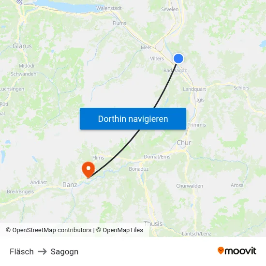 Fläsch to Sagogn map