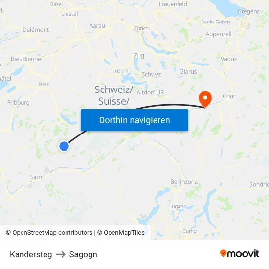 Kandersteg to Sagogn map