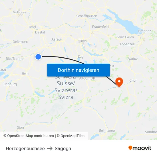 Herzogenbuchsee to Sagogn map