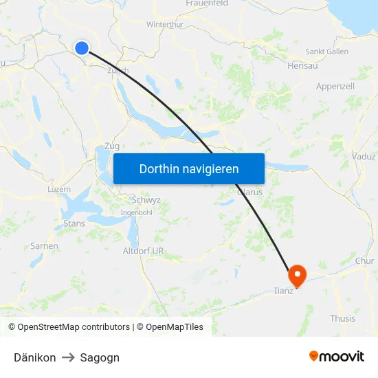 Dänikon to Sagogn map