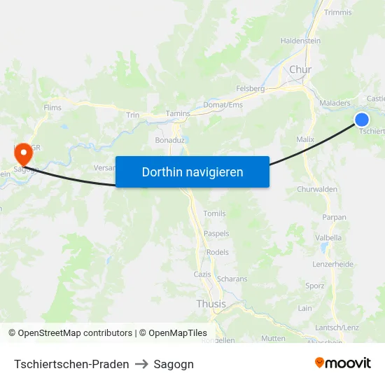 Tschiertschen-Praden to Sagogn map