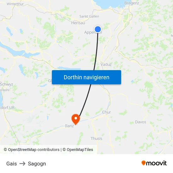 Gais to Sagogn map
