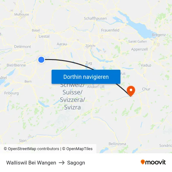 Walliswil Bei Wangen to Sagogn map
