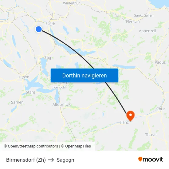 Birmensdorf (Zh) to Sagogn map
