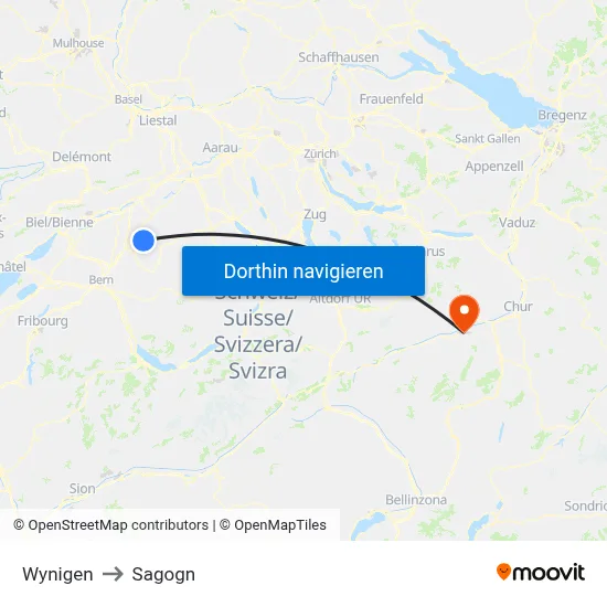 Wynigen to Sagogn map