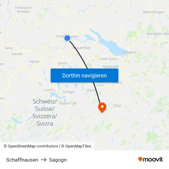 Schaffhausen to Sagogn map