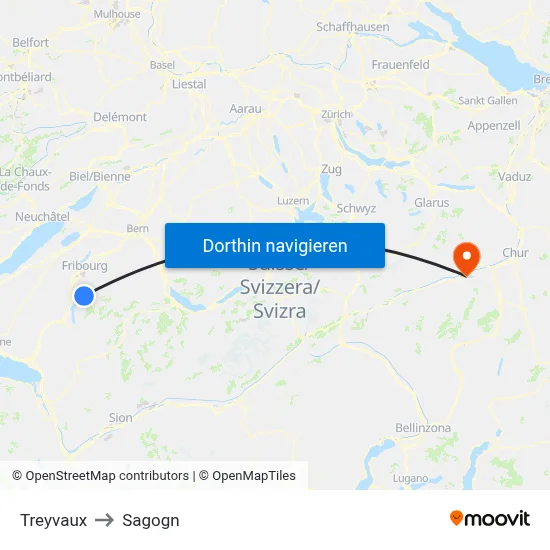 Treyvaux to Sagogn map