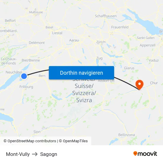 Mont-Vully to Sagogn map