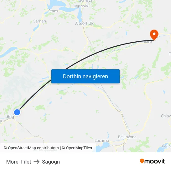 Mörel-Filet to Sagogn map