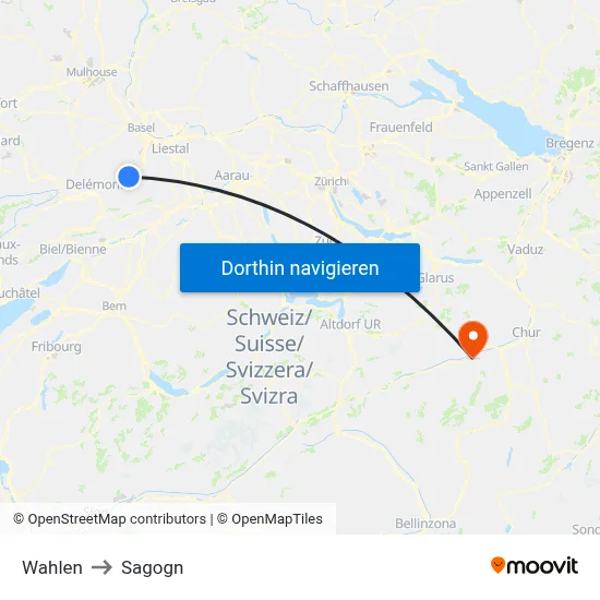 Wahlen to Sagogn map