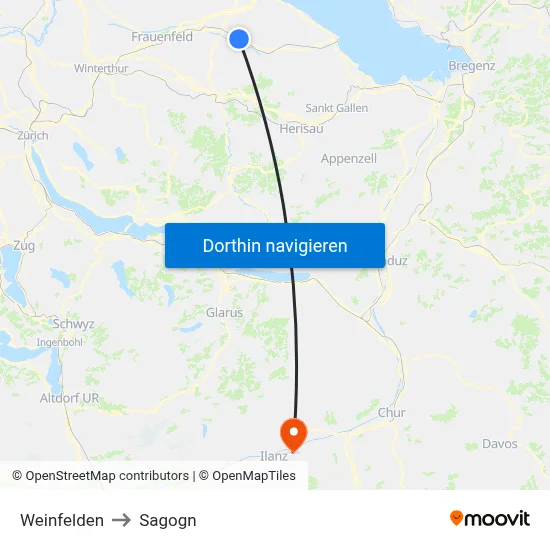 Weinfelden to Sagogn map