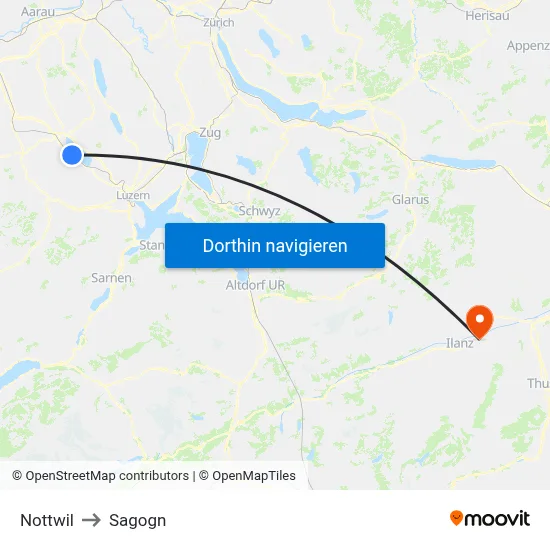 Nottwil to Sagogn map