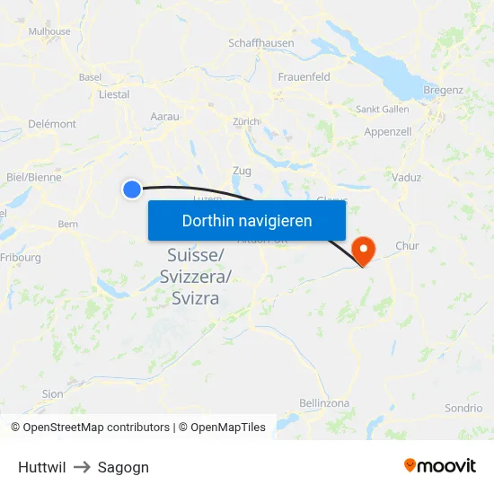 Huttwil to Sagogn map