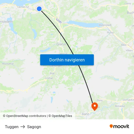 Tuggen to Sagogn map