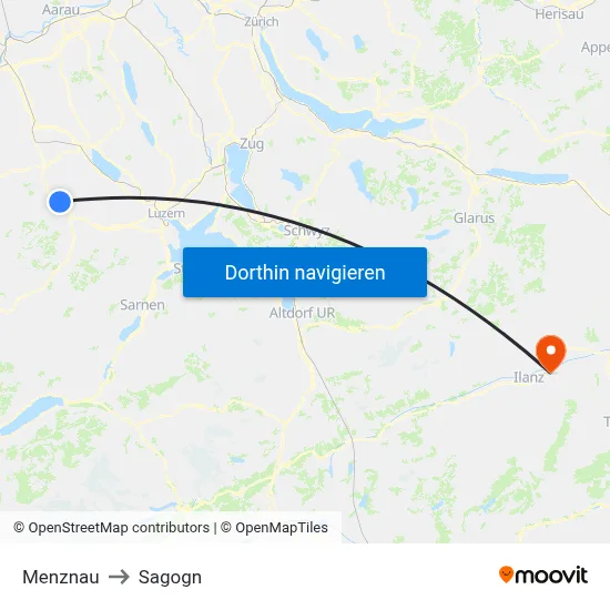 Menznau to Sagogn map