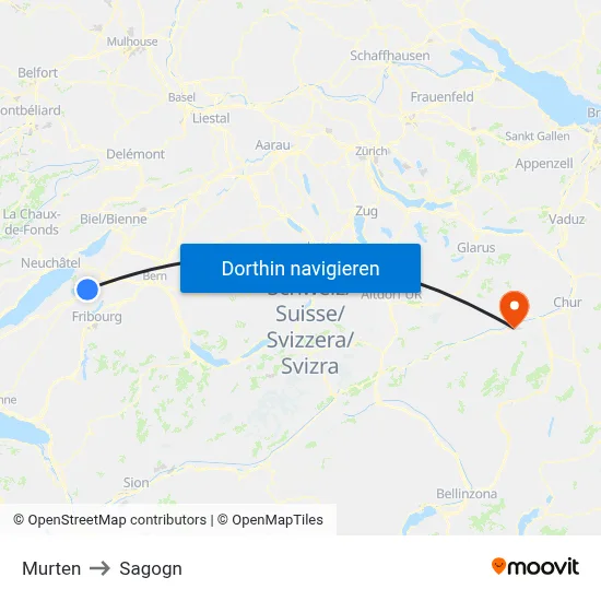 Murten to Sagogn map