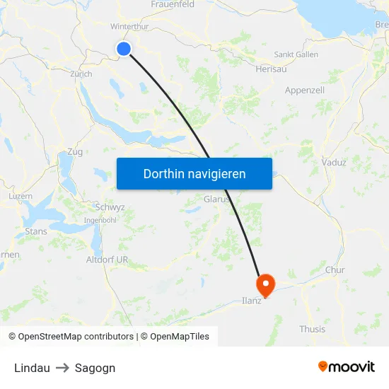 Lindau to Sagogn map