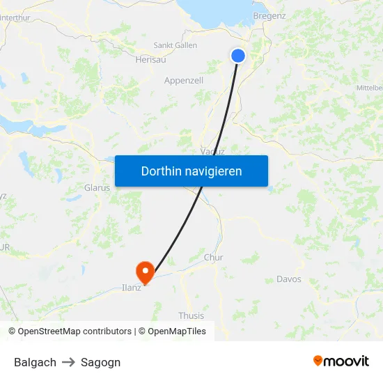 Balgach to Sagogn map