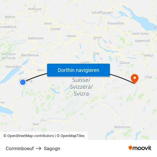 Corminboeuf to Sagogn map
