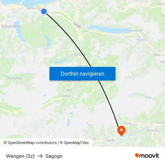 Wangen (Sz) to Sagogn map