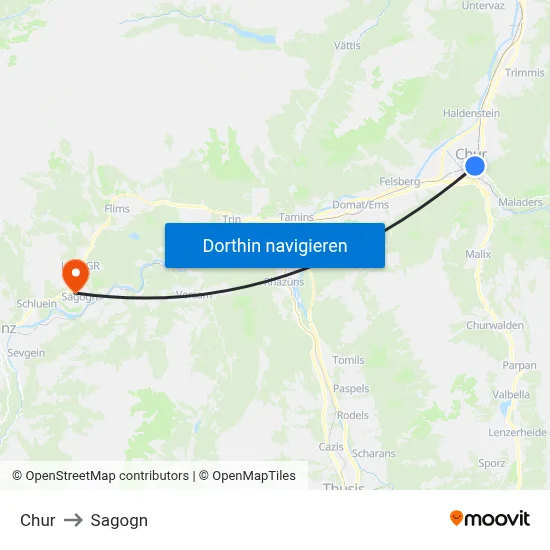 Chur to Sagogn map