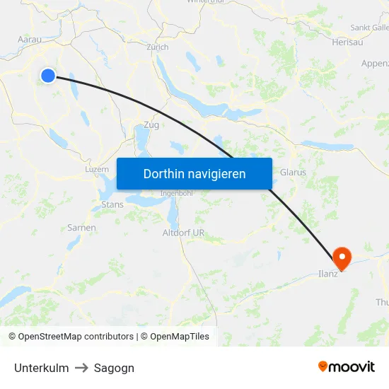Unterkulm to Sagogn map