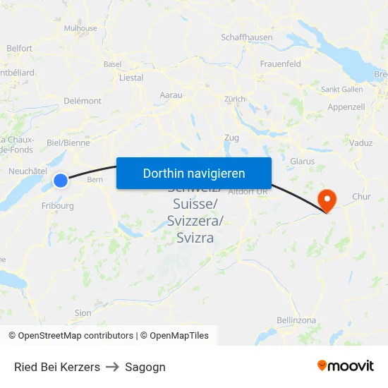 Ried Bei Kerzers to Sagogn map