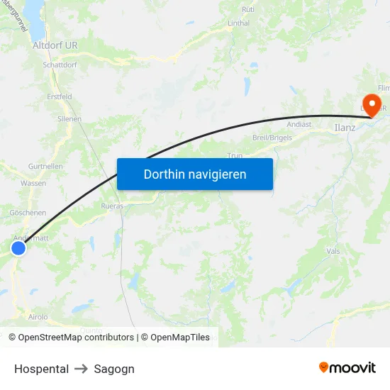 Hospental to Sagogn map
