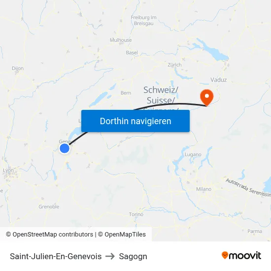 Saint-Julien-En-Genevois to Sagogn map