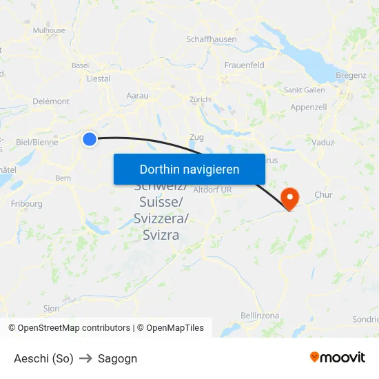 Aeschi (So) to Sagogn map