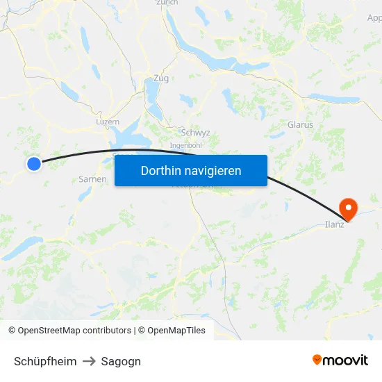 Schüpfheim to Sagogn map
