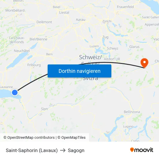 Saint-Saphorin (Lavaux) to Sagogn map