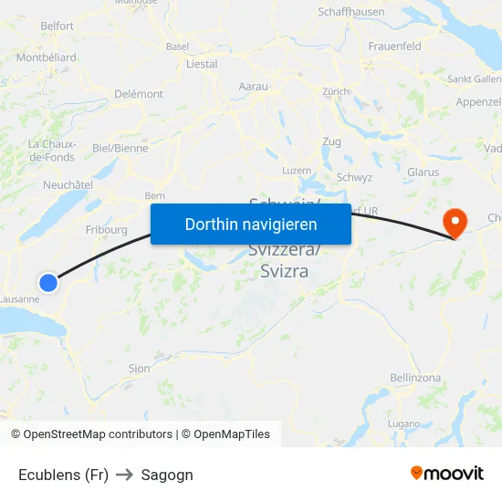 Ecublens (Fr) to Sagogn map