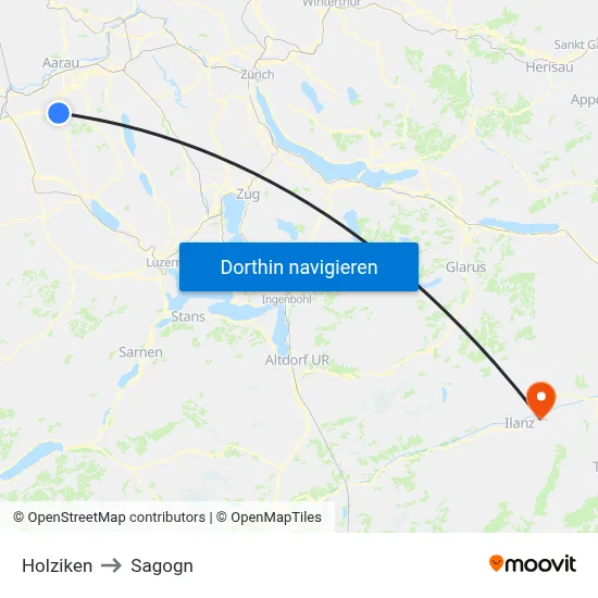 Holziken to Sagogn map