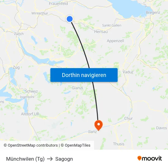 Münchwilen (Tg) to Sagogn map