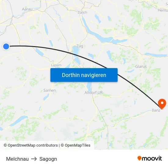 Melchnau to Sagogn map