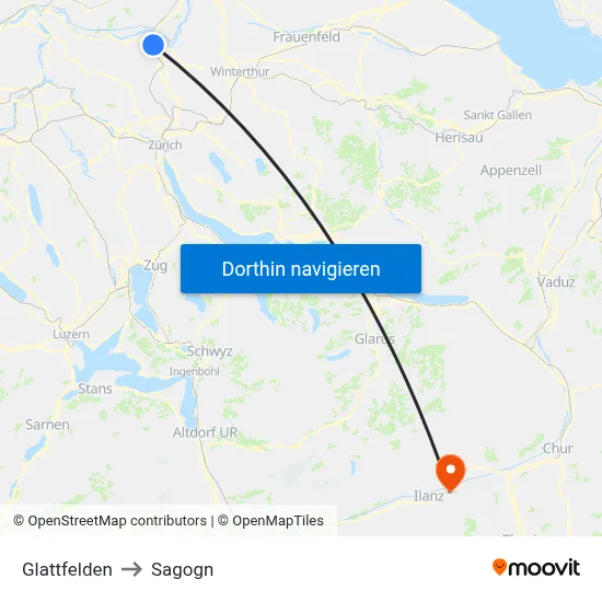 Glattfelden to Sagogn map