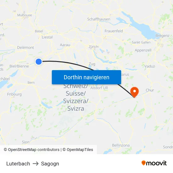Luterbach to Sagogn map