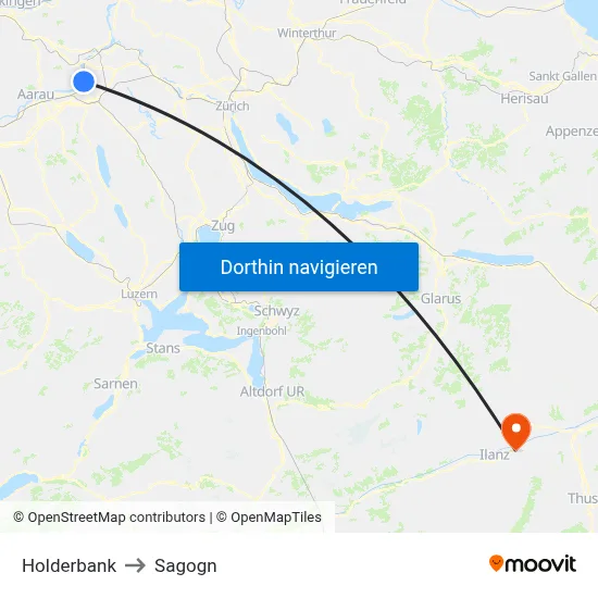 Holderbank to Sagogn map