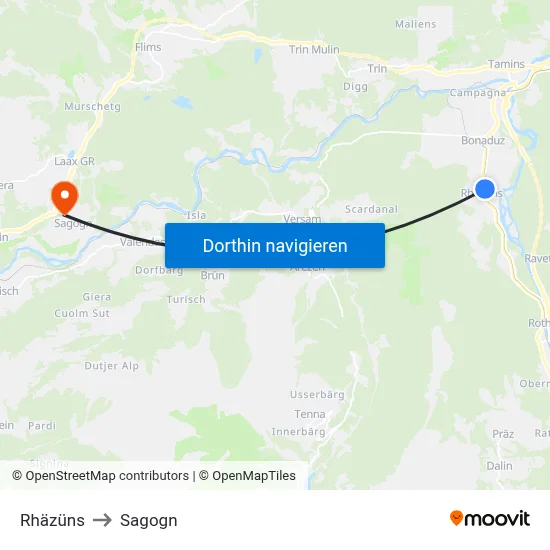 Rhäzüns to Sagogn map