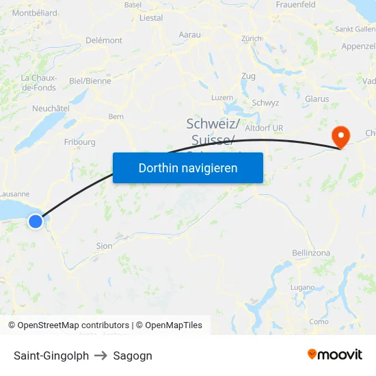 Saint-Gingolph to Sagogn map