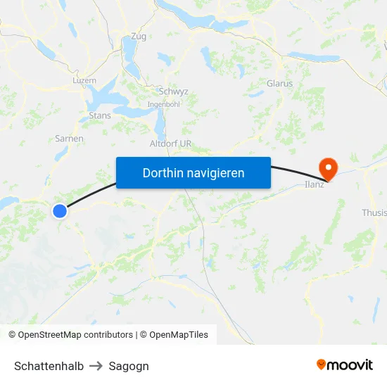 Schattenhalb to Sagogn map