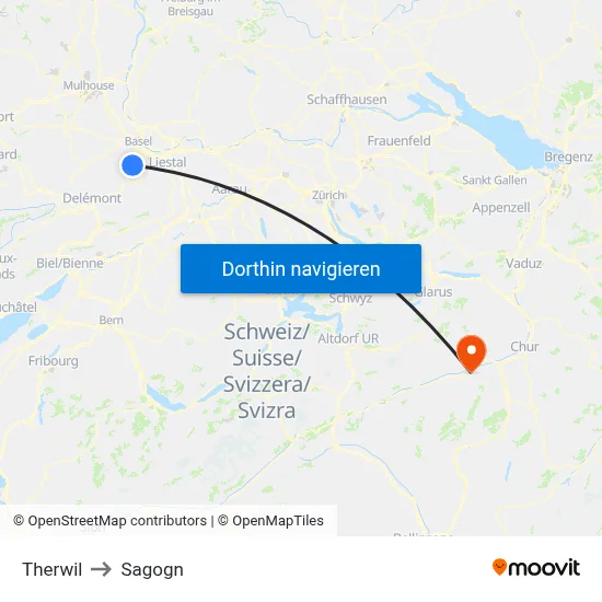 Therwil to Sagogn map