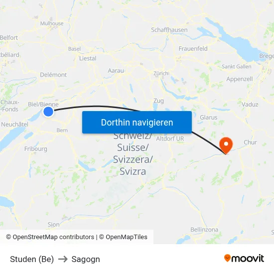 Studen (Be) to Sagogn map