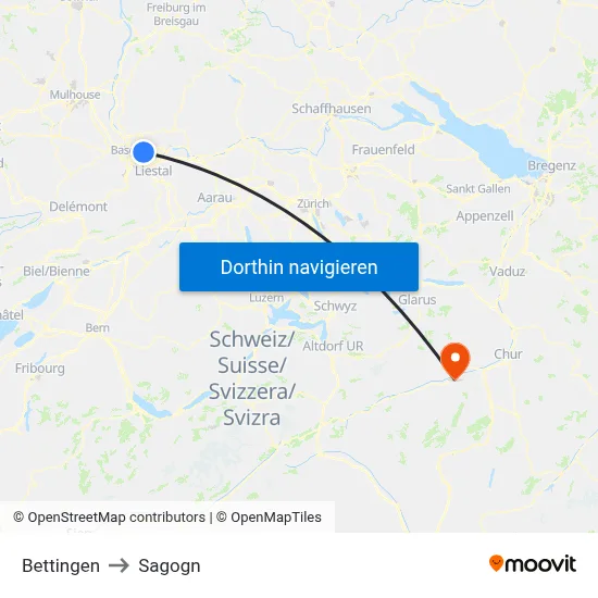 Bettingen to Sagogn map