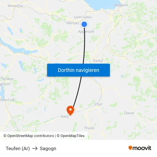 Teufen (Ar) to Sagogn map