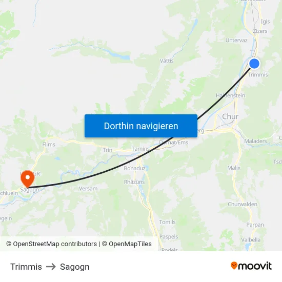 Trimmis to Sagogn map