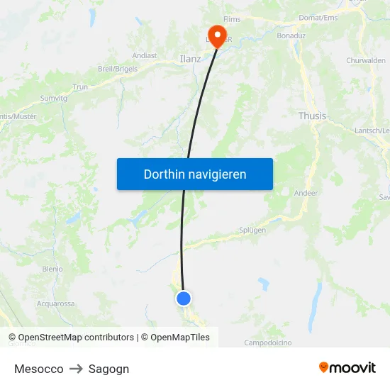 Mesocco to Sagogn map